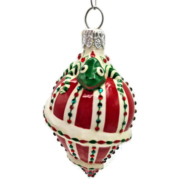 Patricia Breen Topping Chameleon Red Green Striped Christmas Tree Ornament - Picture 1 of 10